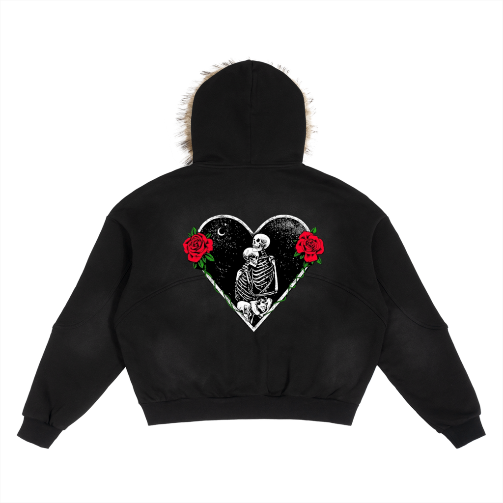 Sun Fade Boxy Detachable Fur Hoodie