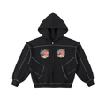Contrast-Stitched Boxy Fleece Zip Hoodie