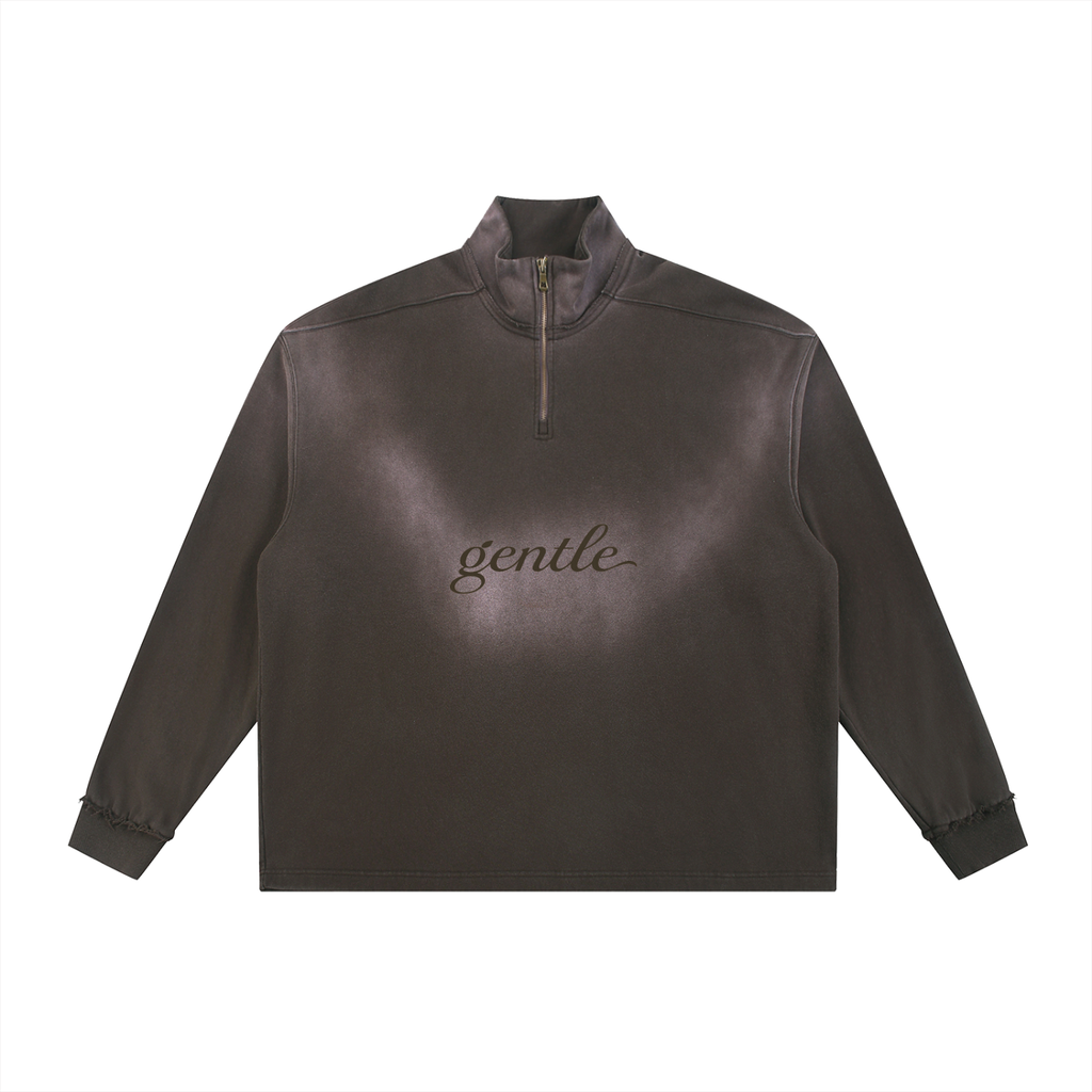 Sun Fade Raw Edge Quarter-Zip Sweatshirt