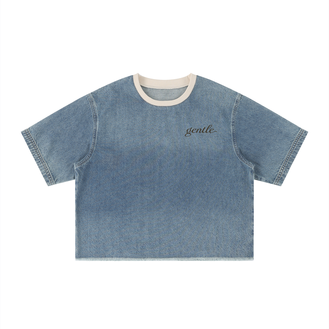 Unisex Vintage Wash Boxy Raw Hem Denim T-Shirt
