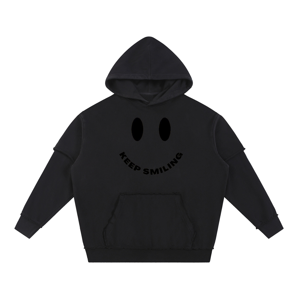 Snow Washed Raw Edge Double Layered Hoodie