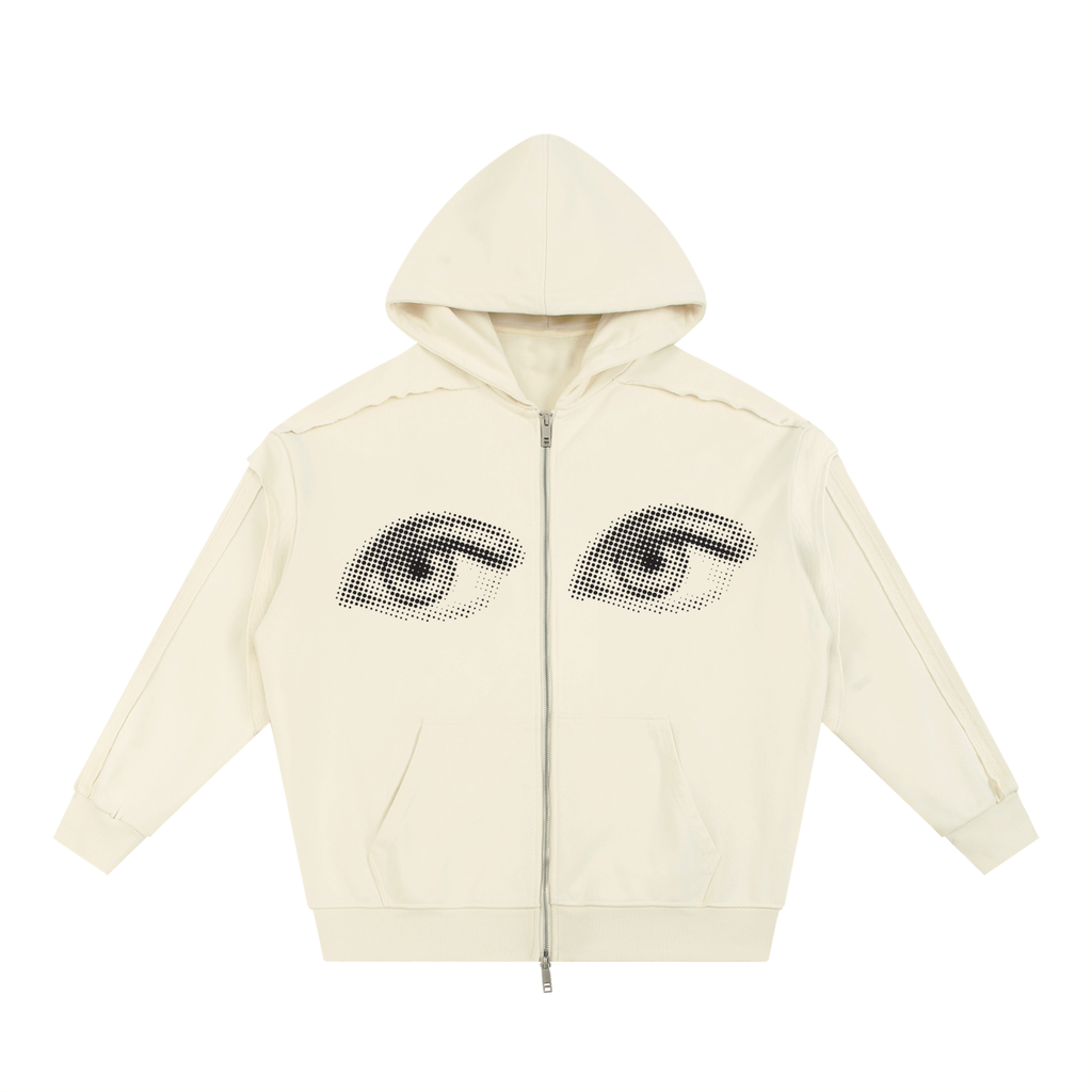 Contrast Tape Raw Edge Double Layered Zip Hoodie