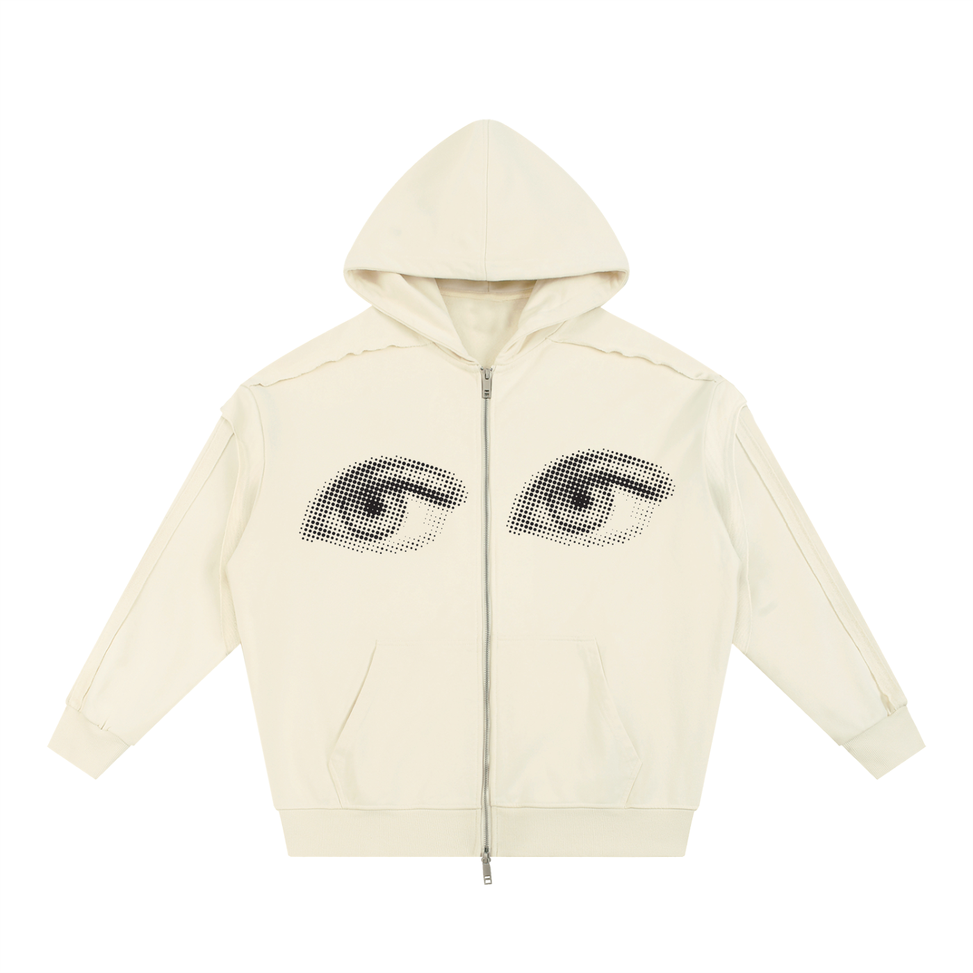 Contrast Tape Raw Edge Double Layered Zip Hoodie
