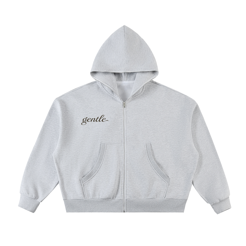 Fleeced Full-Zip Boxy Hoodie